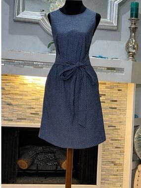 Brooks Brothers 100% cotton Polka Dot Tie-Waist Dress with side pockets 6